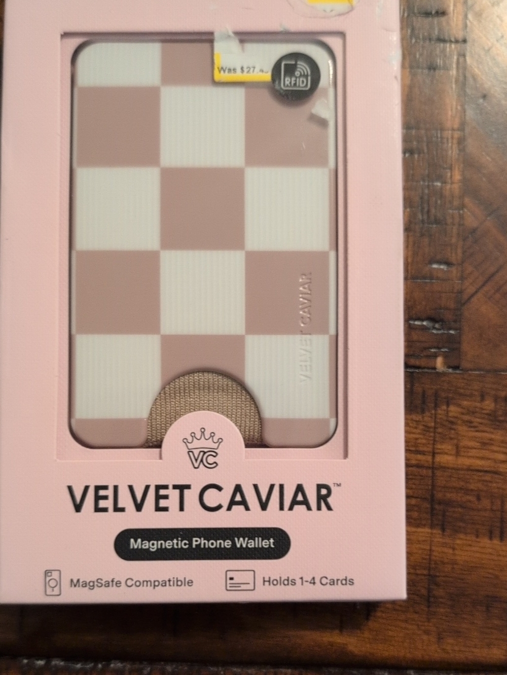 Velvet Caviar Pink and White Checkered Magnetic Phone Wallet